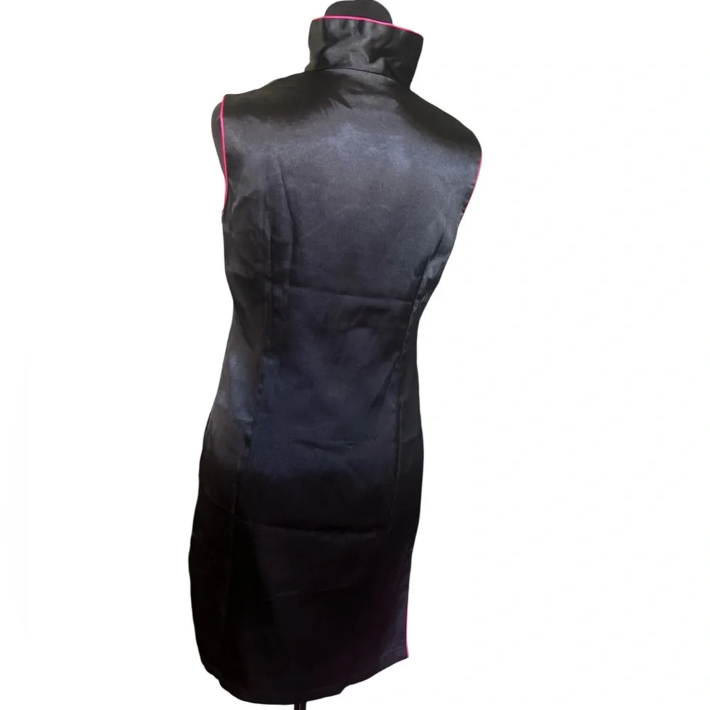 Silk Black Cheongsam Chinese Dress Embroidered Floral Mandarin Collar Size 2 - Picture 2 of 6